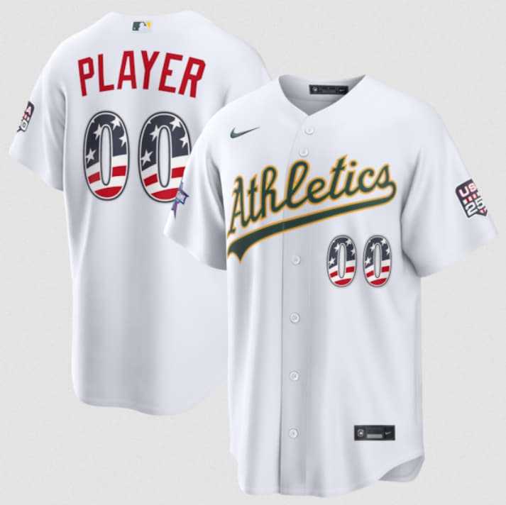 Men%27s Oakland Athletics Active Player Custom ACTIVE PLAYER Custom White 2026 All-Star Edition Stars & Stripes & USA 250 Fourth of July Home Stadium Stitched Baseball Jersey
