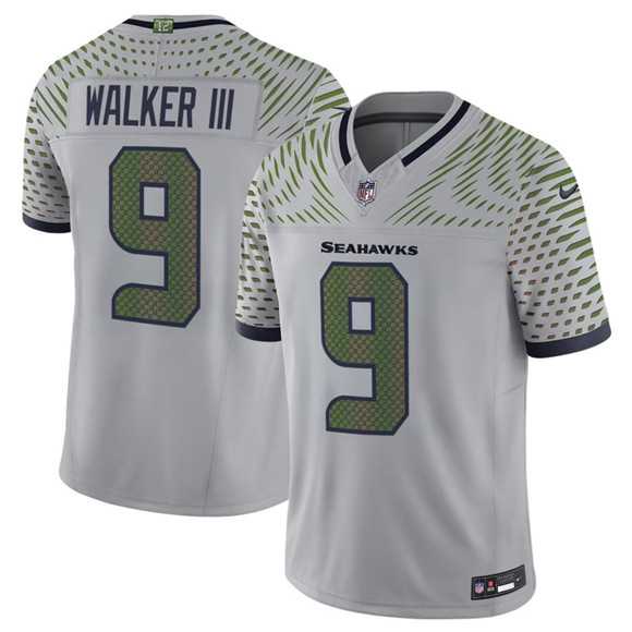 Men%27s Seattle Seahawks #9 Kenneth Walker III Gray 2025 F.U.S.E. %27Rivalries%27 Vapor Limited Stitched Jersey