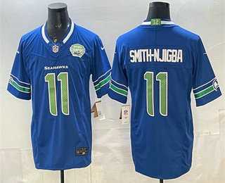 Men%27s Seattle Seahawks #11 Jaxon Smith-Njigba Royal FUSE 2025 NFC West Champions Patch Limited Stitched Jersey