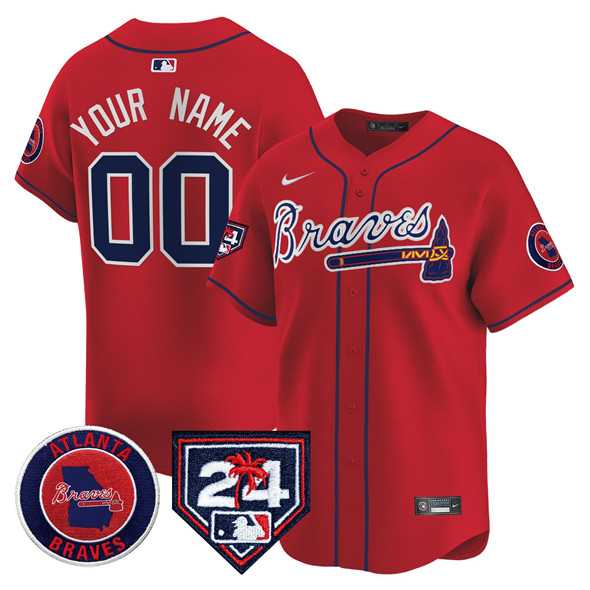 Men%27s Atlanta Braves Customized Red 2024 Spring Training Patch Limited Stitched Baseball Jersey