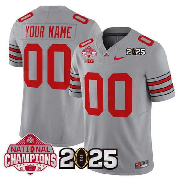 Men%27s Ohio State Buckeyes Active Player Custom Gray 2025 CFP Final With National Champions Patch F.U.S.E. Vapor Limited Stitched Jersey