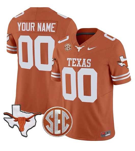 Men%27s Texas Longhorns Active Player Custom Orange F.U.S.E. State Map & SEC Patch Stitched Jersey