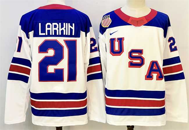 Men%27s USA #21 Dylan Larkin White 2025-2026 Stitched Jersey