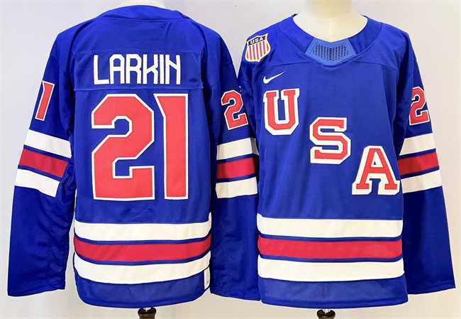 Men%27s USA #21 Dylan Larkin Royal 2025-2026 Stitched Jersey
