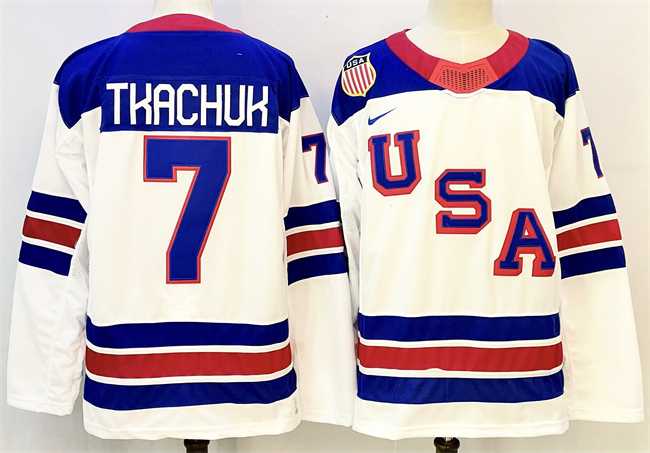 Men%27s USA #7 Brady Tkachuk White 2025-2026 Stitched Jersey
