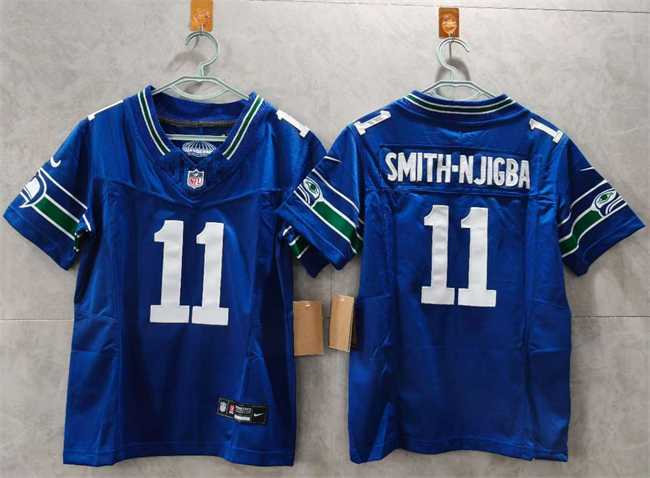 Women%27s Seattle Seahawks #11 Jaxon Smith-Njigba Royal 2024 F.U.S.E Throwback Vapor Limited Stitched Jersey