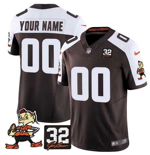 Men%27s Cleveland Browns Active Player Custom Brown Alternate F.U.S.E. #32 Jim Brown Memorial Patch Vapor Limited Stitched Football Jersey