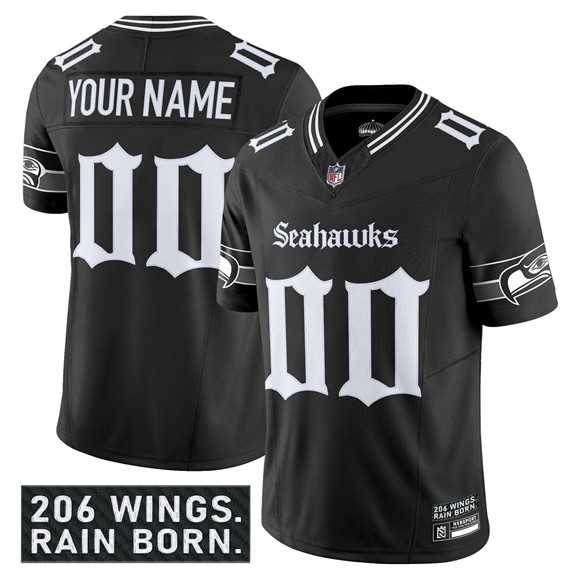 Men%27s Seattle Seahawks Active Player Custom Black 2025 F.U.S.E. %27Gothic Rain City Shadows Edition%27 Vapor Limited Stitched Jersey