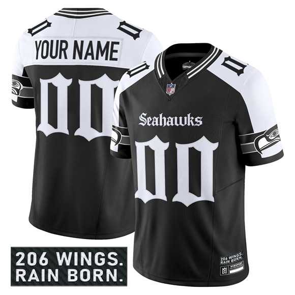 Men%27s Seattle Seahawks Active Player Custom Black Alternate 2025 F.U.S.E. %27Gothic Rain City Shadows Edition%27 Vapor Limited Stitched Jersey