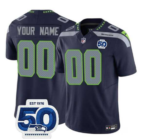 Men%27s Seattle Seahawks Active Player Custom Navy 2025 F.U.S.E. 50th Anniversary Patch Vapor Limited Stitched Jersey