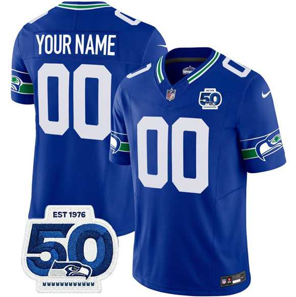Men%27s Seattle Seahawks Active Player Custom Royal 2025 F.U.S.E 50th Anniversary Patch Throwback Vapor Limited Stitched Jersey