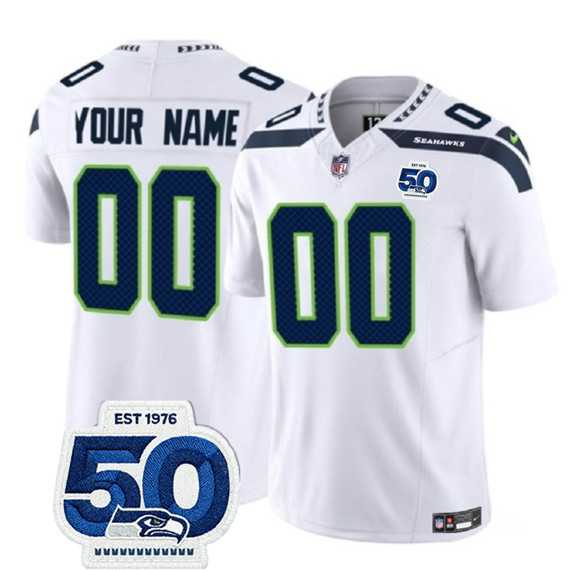 Men%27s Seattle Seahawks Active Player Custom White 2025 F.U.S.E. 50th Anniversary Patch Vapor Limited Stitched Jersey