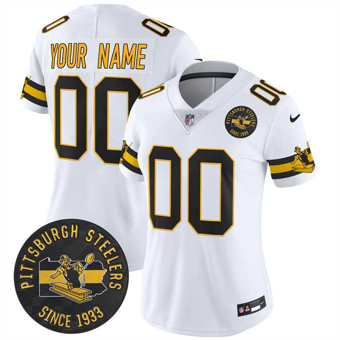 Women%27s Pittsburgh Steelers Throwback 1933 Patch white Vapor Limited All Stitched Jersey