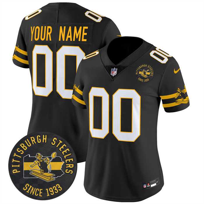Women%27s Pittsburgh Steelers Throwback 1933 Patch black Vapor Limited All Stitched Jersey