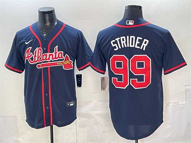 Men%27s Atlanta Braves #99 Spencer Strider Navy Cool Base Stitched Jersey
