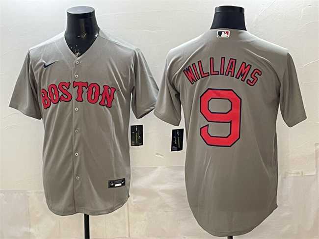Men%27s Boston Red Sox #9 Ted Williams Grey Cool Base Stitched Jersey