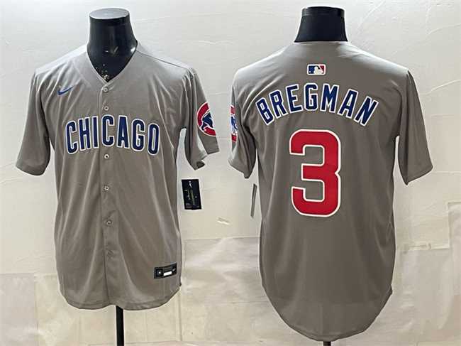 Men%27s Chicago Cubs #3 Alex Bregman Grey Limited Stitched Jersey