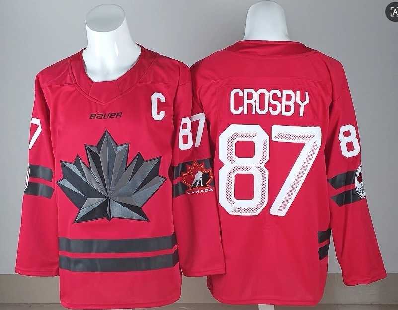 Men%27s Canada Hockey #87 Sidney Crosby With C Patch Red 2026 Olympics Stitched Jersey