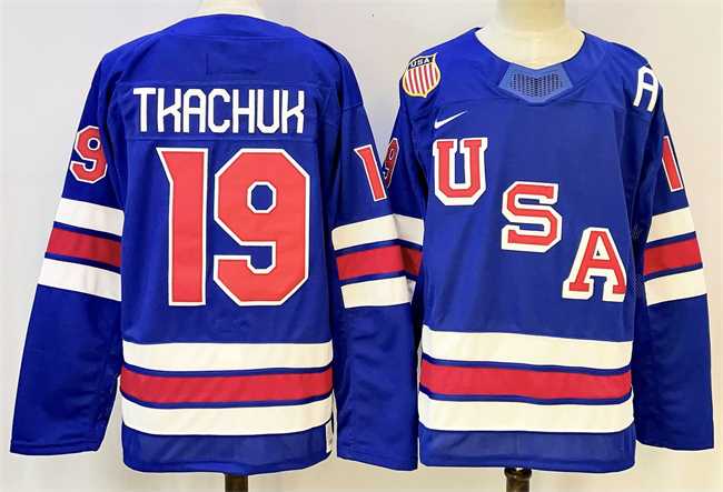 Men%27s USA #19 Matthew Tkachuk Royal 2025-2026 Stitched Jersey