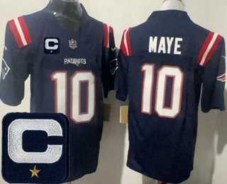 Men%27s New England Patriots #10 Drake Maye Limited Navy Captain Patch FUSE Vapor Stitched Jersey