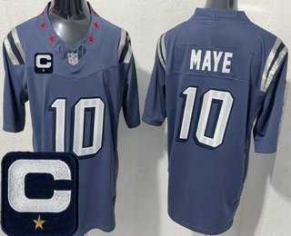Men%27s New England Patriots #10 Drake Maye Limited Gray Rivalries Captain Patch FUSE Vapor Stitched Jersey