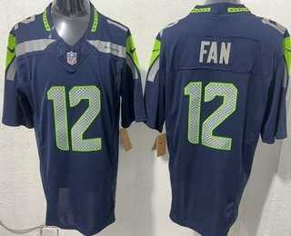 Men%27s Seattle Seahawks #12 Fan Limited Navy FUSE Vapor Stitched Jersey
