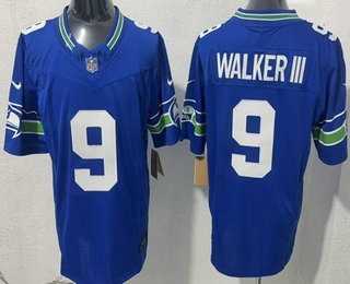Men%27s Seattle Seahawks #9 Kenneth Walker III Limited Blue FUSE Vapor Stitched Jersey