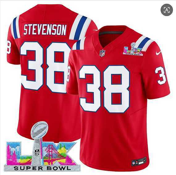 Men%27s New England Patriots #38 Rhamondre Stevenson Red 2025 F.U.S.E. Super Bowl LX Patch Vapor Limited Stitched Jersey