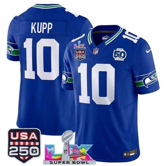 Men%27s Seattle Seahawks #10 Cooper Kupp Royal 2025 F.U.S.E. Super Bowl LX Patch And 50th Season Patch Vapor Throwback Limited Stitched Jersey
