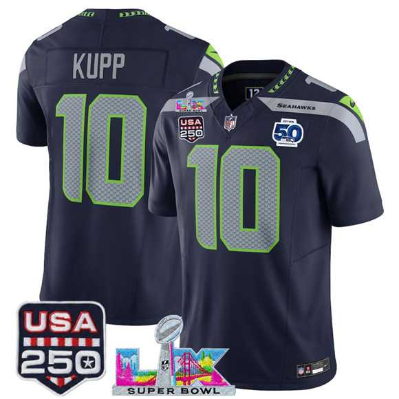 Men%27s Seattle Seahawks #10 Cooper Kupp Navy 2025 F.U.S.E. Super Bowl LX Patch And 50th Season Patch Vapor Limited Stitched Jersey