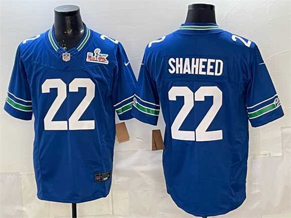 Men%27s Seattle Seahawks #22 Rashid Shaheed Royal 2025 F.U.S.E. Super Bowl LX Patch Vapor Throwback Limited Stitched Jersey