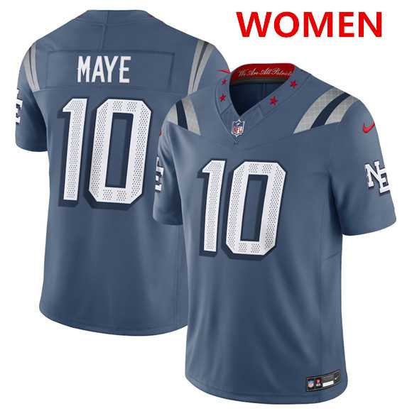 Women%27s New England Patriots #10 Drake Maye Storm Blue 2025 F.U.S.E %27Rivalries%27 Vapor Limited Stitched Jersey Dzhi