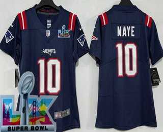 Women%27s New England Patriots #10 Drake Maye Limited Navy Super Bowl LX Vapor Jersey