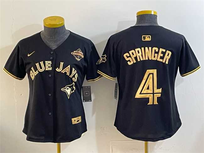 Women%27s Toronto Blue Jays #4 George Springer Black Gold 2025 American League Champions Limited Stitched Jersey Dzhi