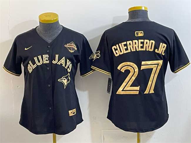 Women%27s Toronto Blue Jays #27 Vladimir Guerrero Jr. Black Gold 2025 American League Champions Limited Stitched Jersey Dzhi