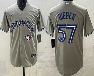 Men%27s Toronto Blue Jays #57 Shane Bieber Gray Cool Base Jersey