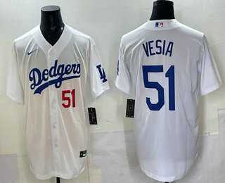 Men%27s Los Angeles Dodgers #51 Alex Vesia White Stitched Cool Base Nike Jersey