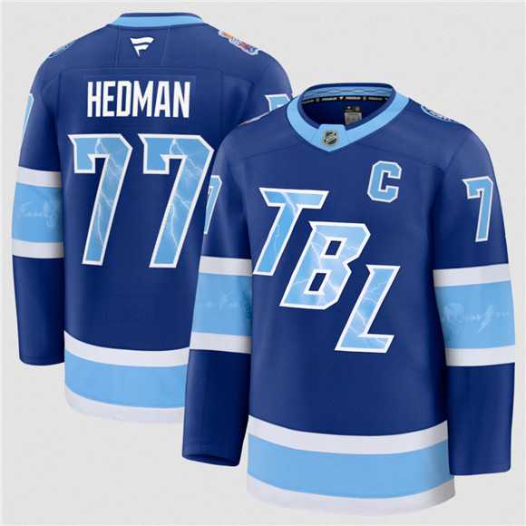 Men%27s Tampa Bay Lightning #77 Victor Hedman Blue 2026 Stadium Series Stitched Jersey Dzhi