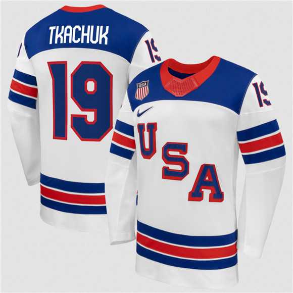 Men%27s USA #19 Matthew Tkachuk White 2026 Stitched Jersey Dzhi