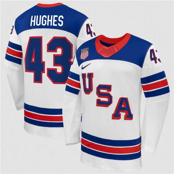 Men%27s USA #43 Quinn Hughes White 2026 Stitched Jersey Dzhi