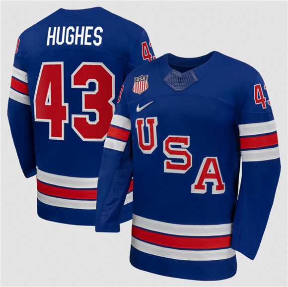 Men%27s USA #43 Quinn Hughes Royal 2026 Stitched Jersey Dzhi