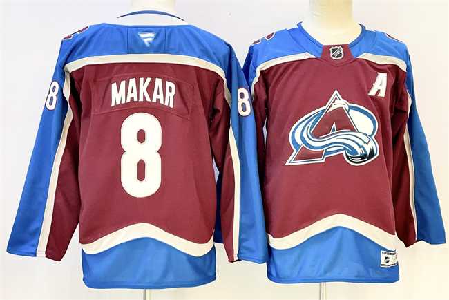 Men%27s Colorado Avalanche #8 Cale Makar Burgundy 2024-25 With A Patch Stitched Jersey