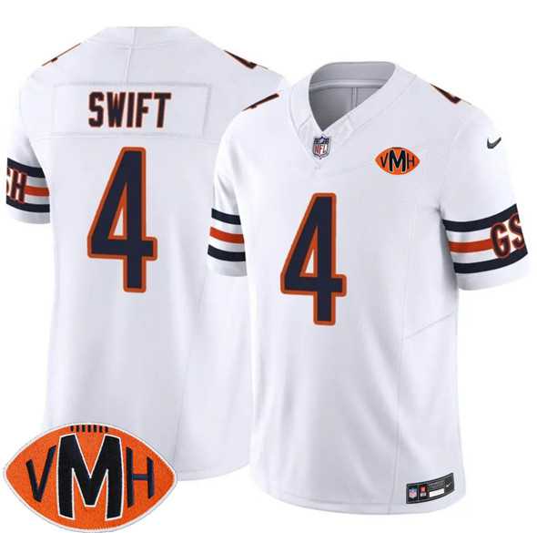 Men%27s Chicago Bears #4 D%27Andre Swift White 2025 F.U.S.E. With Illinois and VMH Patch Vapor Untouchable Limited Stitched Jersey Dzhi