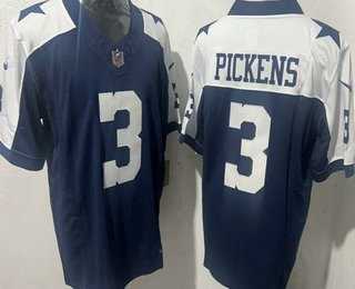 Men%27s Dallas Cowboys #3 George Pickens Navy Blue Thanksgiving FUSE Vapor Limited Stitched Jersey