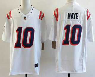 Men%27s New England Patriots #10 Drake Maye Limited White Fashion FUSE Vapor Jersey