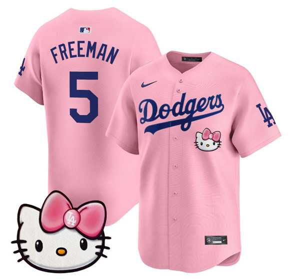 Men%27s Los Angeles Dodgers #5 Freddie Freeman Pink 2025 Hello Kitty Vapor Limited Stitched Jersey Dzhi