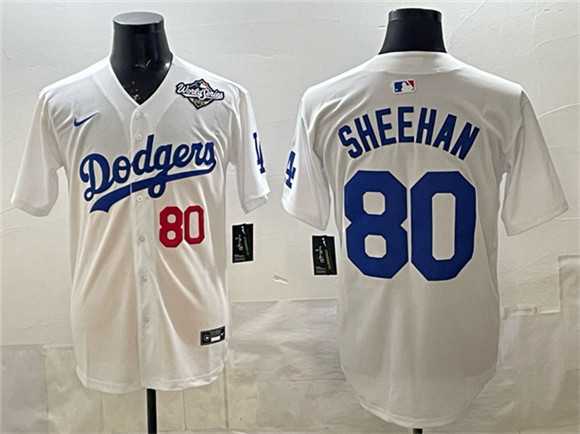 Men%27s Los Angeles Dodgers #80 Emmet Sheehan White 2025 World Series Patch Limited Stitched Jersey Dzhi