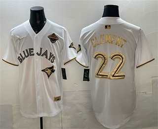 Men%27s Toronto Blue Jays #22 Ernie Clement White Gold 2025 American League Champions Limited Stitched Jersey Dzhi