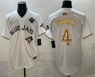 Men%27s Toronto Blue Jays #4 George Springer White Gold 2025 American League Champions Limited Stitched Jersey Dzhi