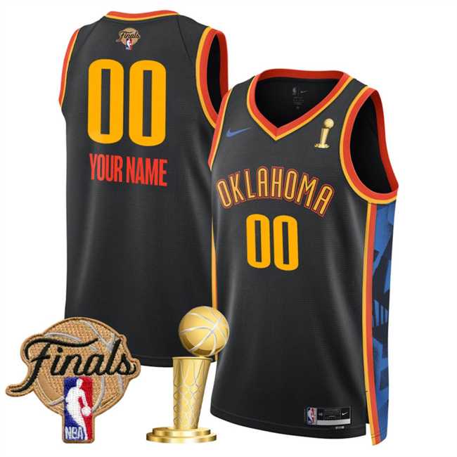 Men%27s Oklahoma City Thunder Active Player Custom Black 2025 Finals Patch And Finals Champions Patch City Edition Stitched Basketball Jersey